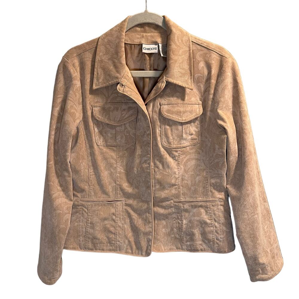 Chico’s Corduroy Palia Jacket Size Small in Camel Jacquard Damask - Picture 1 of 13